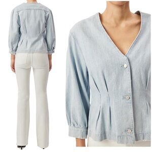 DL1961 Audrey Women’s denim peplum Fitted blouse V-neck button down Top Small